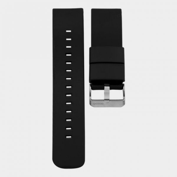 STRAP 400.20 Zwarte Rubber Horlogeband/Zilver gesp 