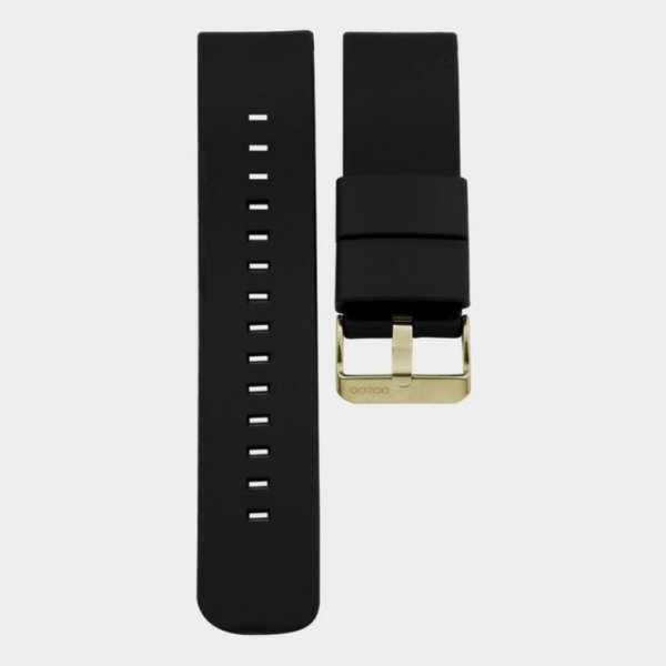 STRAP 401.20 Zwarte Rubber Horlogeband/Goud gesp 