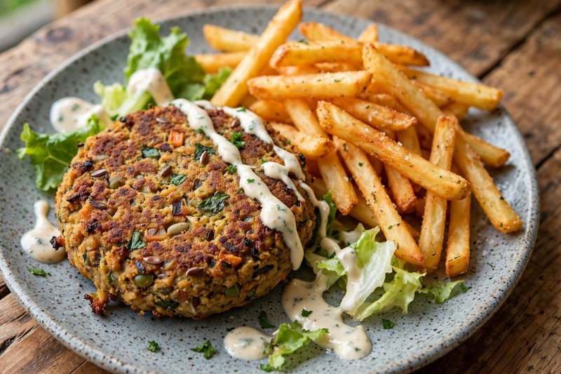 Vegetarische burger met frietjes
