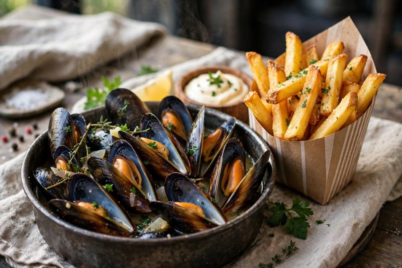 Frietjes met mosselen 